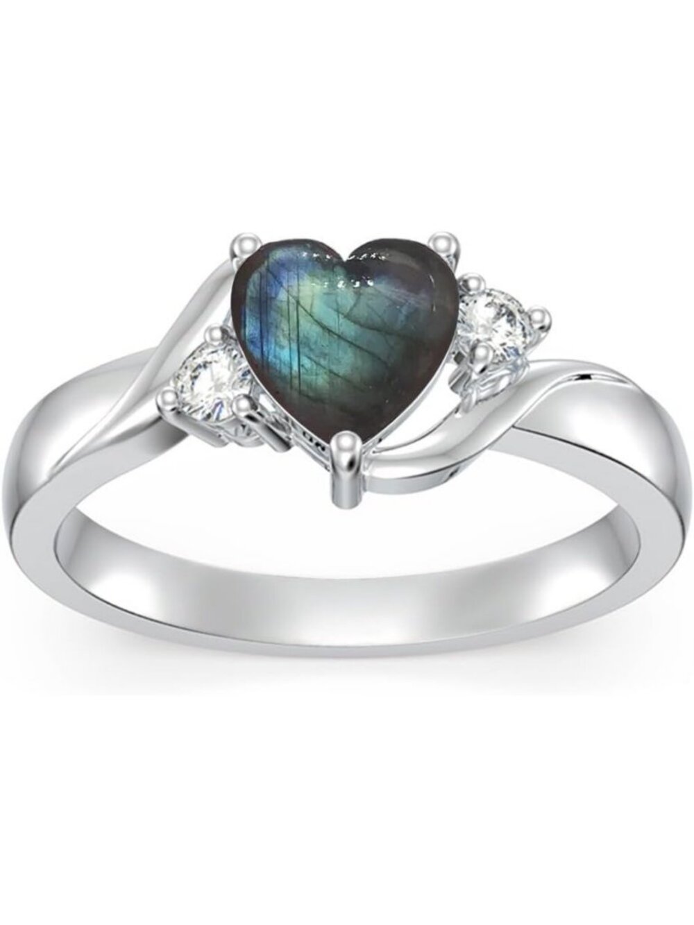 Minimalist 925 Sterling Silver Heart Crystal Birthstone Ring - Engraved Jewelry